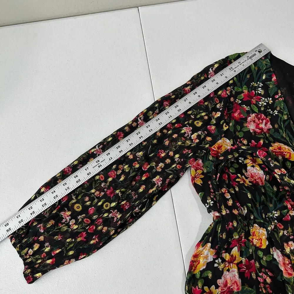 J.Crew Tie Front Floral Maxi Dress Womens Dress XL Black Cottage Prairie Boho